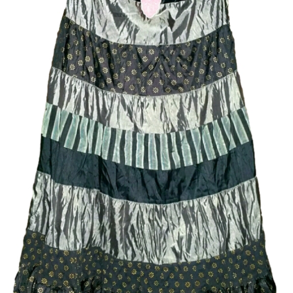 Beautiful Full Boho Skirt! Silky Mixed Fabric Patchwork Women's One Size Flowing - Picture 1 of 1